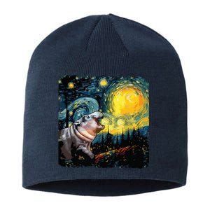 Moodeng Starry Night Van Gogh Funny Moodeng Meme Sustainable Beanie