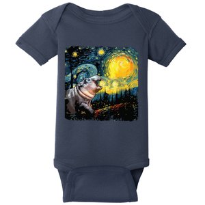 Moodeng Starry Night Van Gogh Funny Moodeng Meme Baby Bodysuit