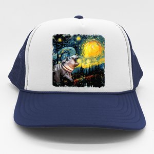 Moodeng Starry Night Van Gogh Funny Moodeng Meme Trucker Hat