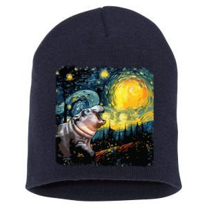 Moodeng Starry Night Van Gogh Funny Moodeng Meme Short Acrylic Beanie