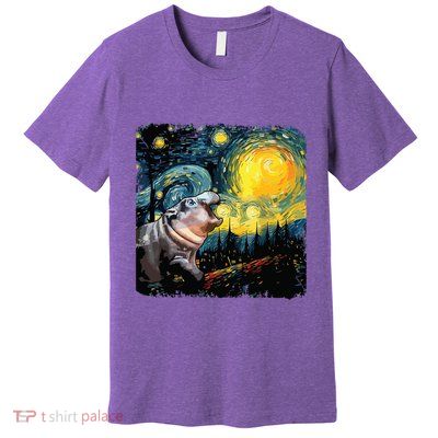 Moodeng Starry Night Van Gogh Funny Moodeng Meme Premium T-Shirt