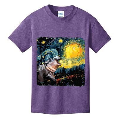 Moodeng Starry Night Van Gogh Funny Moodeng Meme Kids T-Shirt