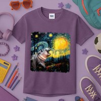 Moodeng Starry Night Van Gogh Funny Moodeng Meme Kids T-Shirt