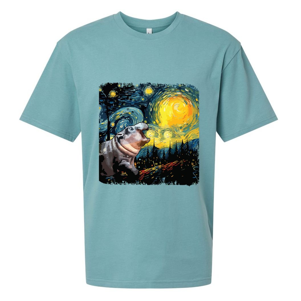 Moodeng Starry Night Van Gogh Funny Moodeng Meme Sueded Cloud Jersey T-Shirt