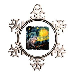 Moodeng Starry Night Van Gogh Funny Moodeng Meme Metallic Star Ornament