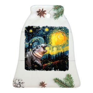 Moodeng Starry Night Van Gogh Funny Moodeng Meme Ceramic Bell Ornament