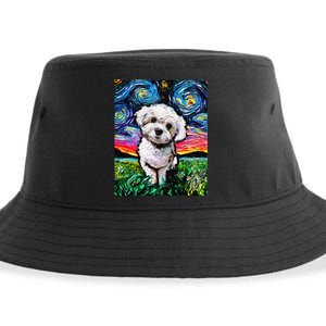 Maltipoo Starry Night White Maltese Poodle Dog Art by Aja Sustainable Bucket Hat