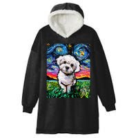 Maltipoo Starry Night White Maltese Poodle Dog Art by Aja Hooded Wearable Blanket