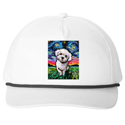 Maltipoo Starry Night White Maltese Poodle Dog Art by Aja Snapback Five-Panel Rope Hat