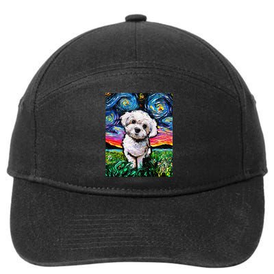 Maltipoo Starry Night White Maltese Poodle Dog Art by Aja 7-Panel Snapback Hat