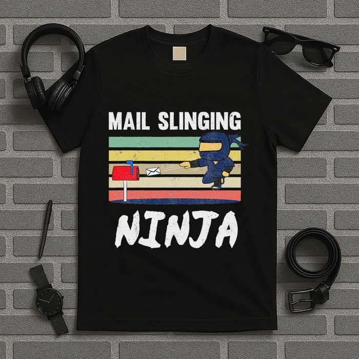 Mail Slinging Ninja Mailman Mail Carrier Retro Postman T-Shirt