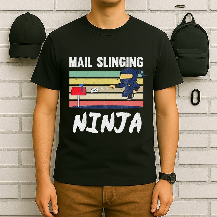 Mail Slinging Ninja Mailman Mail Carrier Retro Postman T-Shirt