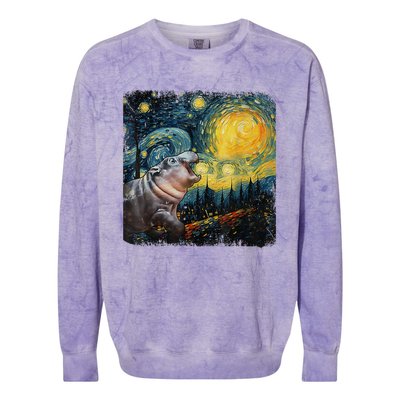 Moodeng Starry Night Van Gogh Funny Moodeng Meme Gift Colorblast Crewneck Sweatshirt