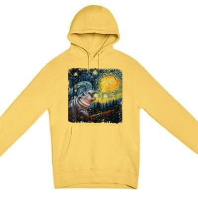 Moodeng Starry Night Van Gogh Funny Moodeng Meme Gift Premium Pullover Hoodie