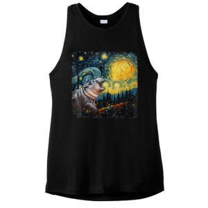 Moodeng Starry Night Van Gogh Funny Moodeng Meme Gift Ladies PosiCharge Tri-Blend Wicking Tank