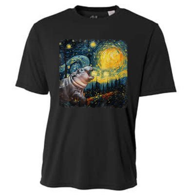 Moodeng Starry Night Van Gogh Funny Moodeng Meme Gift Cooling Performance Crew T-Shirt