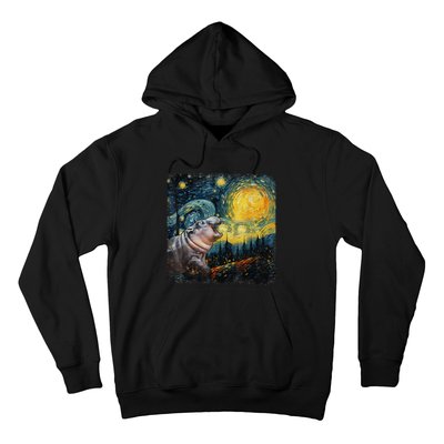 Moodeng Starry Night Van Gogh Funny Moodeng Meme Gift Hoodie