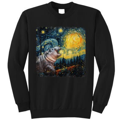 Moodeng Starry Night Van Gogh Funny Moodeng Meme Gift Sweatshirt