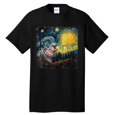 Moodeng Starry Night Van Gogh Funny Moodeng Meme Gift Tall T-Shirt