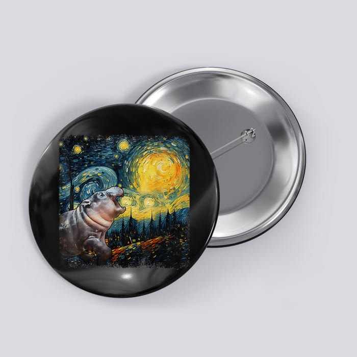 Moodeng Starry Night Van Gogh Funny Moodeng Meme Gift Button