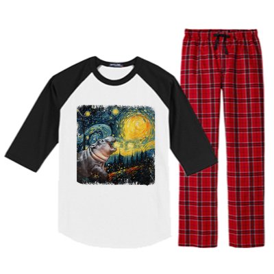 Moodeng Starry Night Van Gogh Funny Moodeng Meme Gift Raglan Sleeve Pajama Set