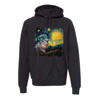 Moodeng Starry Night Van Gogh Funny Moodeng Meme Gift Premium Hoodie