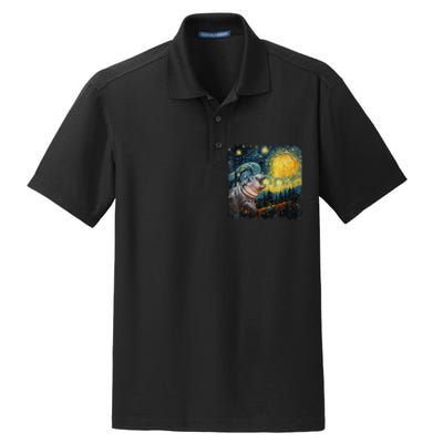 Moodeng Starry Night Van Gogh Funny Moodeng Meme Gift Dry Zone Grid Polo