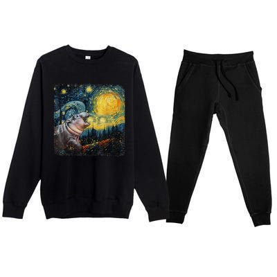 Moodeng Starry Night Van Gogh Funny Moodeng Meme Gift Premium Crewneck Sweatsuit Set