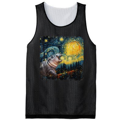 Moodeng Starry Night Van Gogh Funny Moodeng Meme Gift Mesh Reversible Basketball Jersey Tank