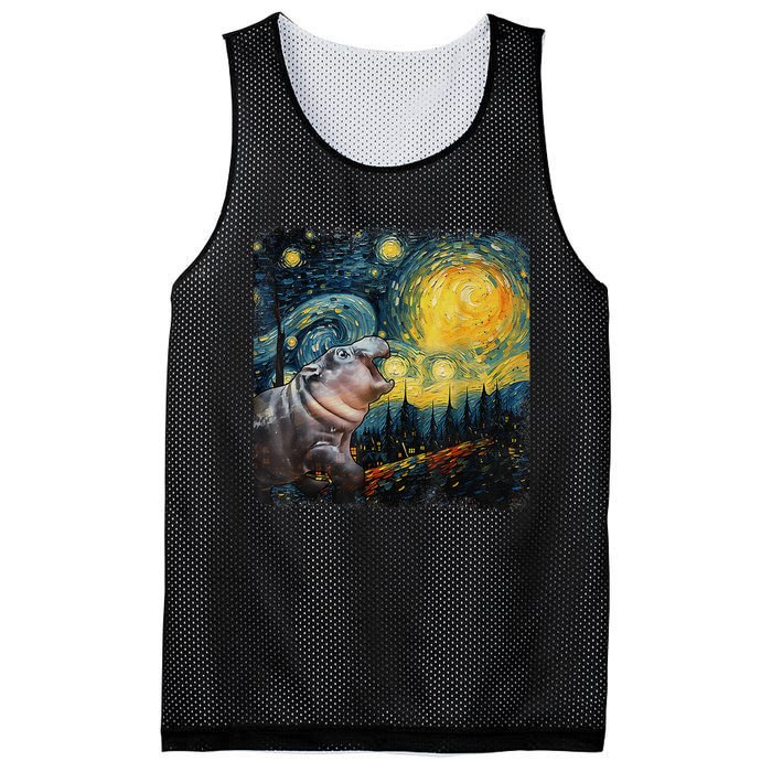 Moodeng Starry Night Van Gogh Funny Moodeng Meme Gift Mesh Reversible Basketball Jersey Tank