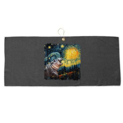 Moodeng Starry Night Van Gogh Funny Moodeng Meme Gift Large Microfiber Waffle Golf Towel