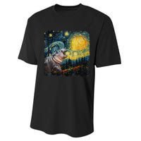 Moodeng Starry Night Van Gogh Funny Moodeng Meme Gift Performance Sprint T-Shirt