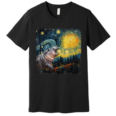 Moodeng Starry Night Van Gogh Funny Moodeng Meme Gift Premium T-Shirt