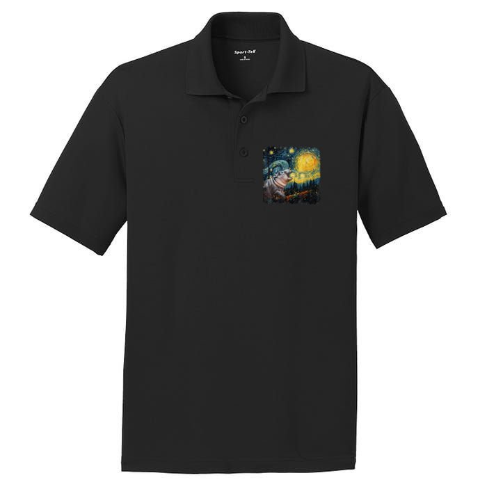 Moodeng Starry Night Van Gogh Funny Moodeng Meme Gift PosiCharge RacerMesh Polo