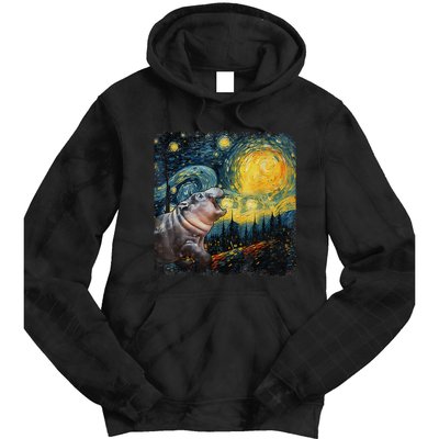 Moodeng Starry Night Van Gogh Funny Moodeng Meme Gift Tie Dye Hoodie