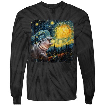 Moodeng Starry Night Van Gogh Funny Moodeng Meme Gift Tie-Dye Long Sleeve Shirt