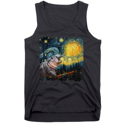 Moodeng Starry Night Van Gogh Funny Moodeng Meme Gift Tank Top