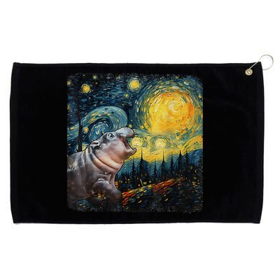 Moodeng Starry Night Van Gogh Funny Moodeng Meme Gift Grommeted Golf Towel