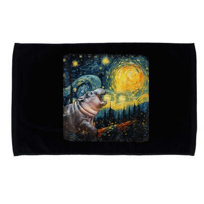 Moodeng Starry Night Van Gogh Funny Moodeng Meme Gift Microfiber Hand Towel