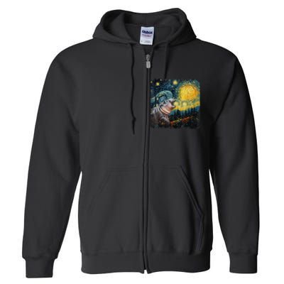 Moodeng Starry Night Van Gogh Funny Moodeng Meme Gift Full Zip Hoodie