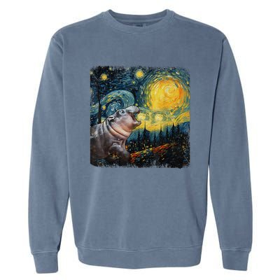 Moodeng Starry Night Van Gogh Funny Moodeng Meme Gift Garment-Dyed Sweatshirt