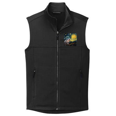 Moodeng Starry Night Van Gogh Funny Moodeng Meme Gift Collective Smooth Fleece Vest