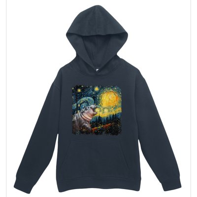 Moodeng Starry Night Van Gogh Funny Moodeng Meme Gift Urban Pullover Hoodie