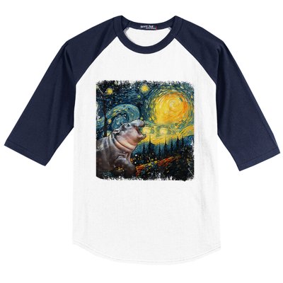 Moodeng Starry Night Van Gogh Funny Moodeng Meme Gift Baseball Sleeve Shirt