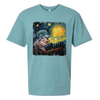 Moodeng Starry Night Van Gogh Funny Moodeng Meme Gift Sueded Cloud Jersey T-Shirt