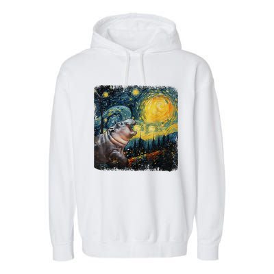 Moodeng Starry Night Van Gogh Funny Moodeng Meme Gift Garment-Dyed Fleece Hoodie