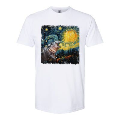 Moodeng Starry Night Van Gogh Funny Moodeng Meme Gift Softstyle CVC T-Shirt