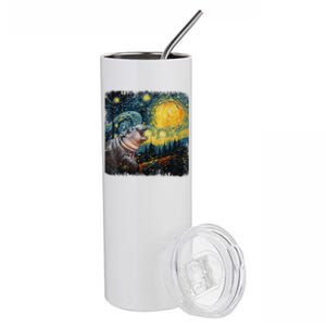 Moodeng Starry Night Van Gogh Funny Moodeng Meme Gift Stainless Steel Tumbler