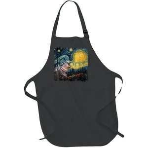 Moodeng Starry Night Van Gogh Funny Moodeng Meme Full-Length Apron With Pockets