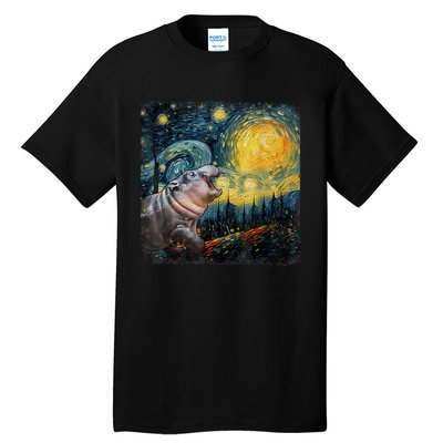 Moodeng Starry Night Van Gogh Funny Moodeng Meme Tall T-Shirt